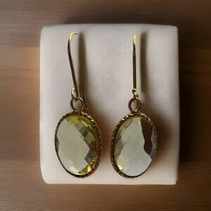 Gold Plated Earrings Sterling Silver 925 Lemon Quartz CZ Dangle Hook Wire Backs